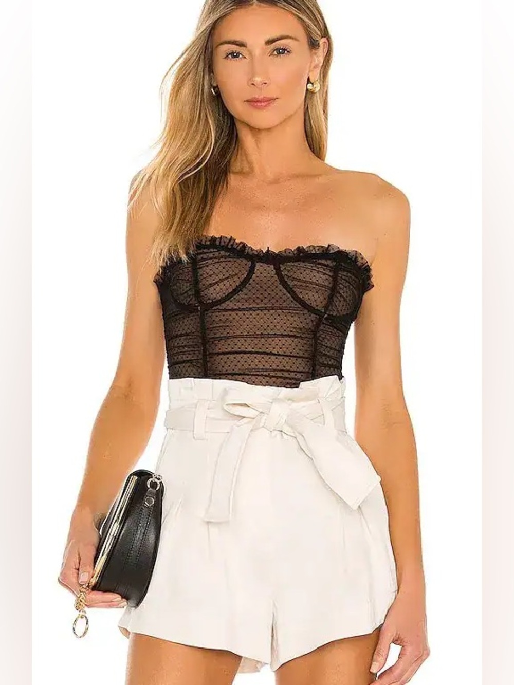 MAJORELLE Wyn Lace Bodysuit in Black Size XS